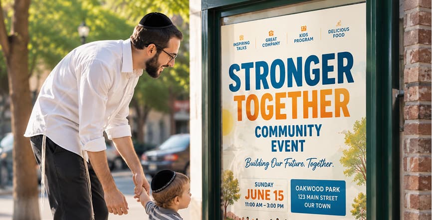 Community event poster being placed
